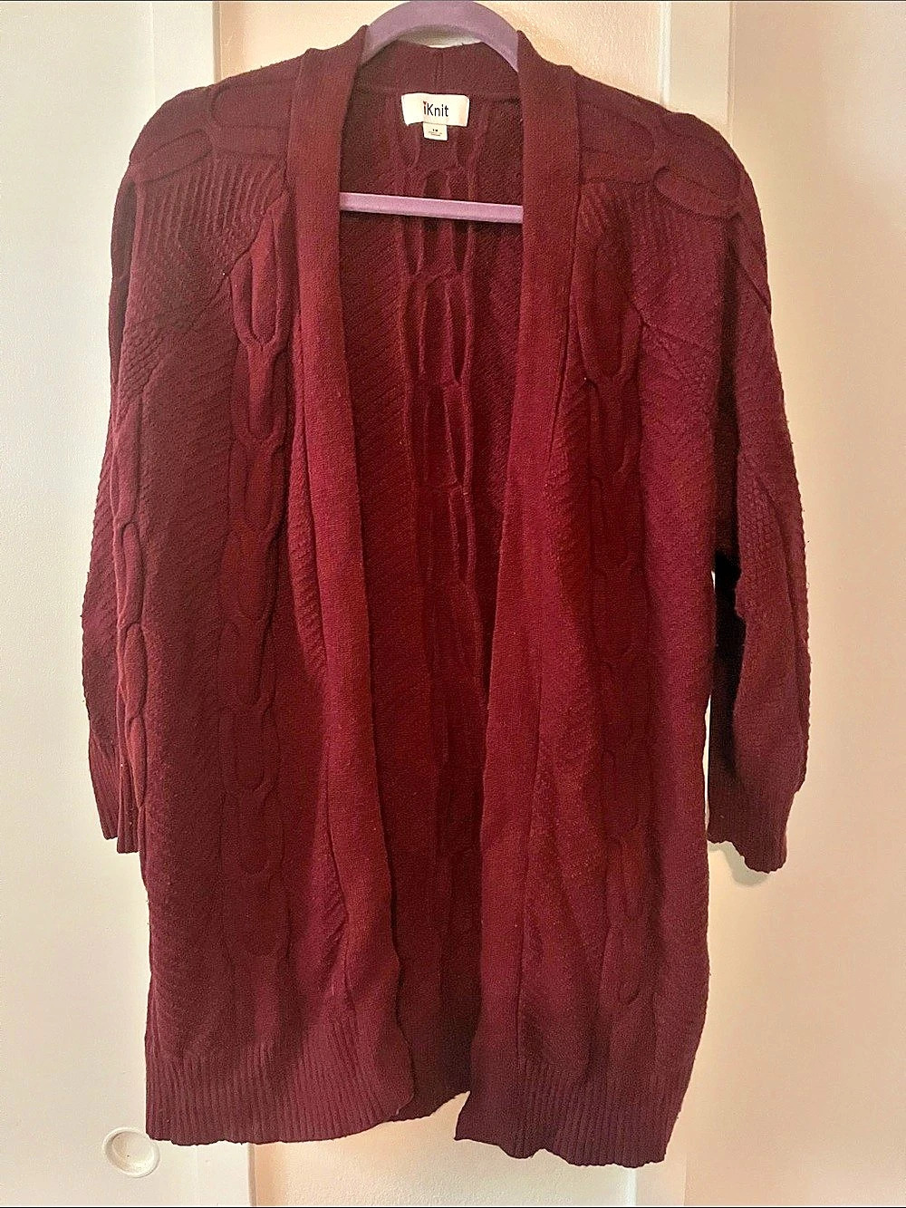 iKnit Cable Knit Cardigan in Burgundy Size 1X Like New